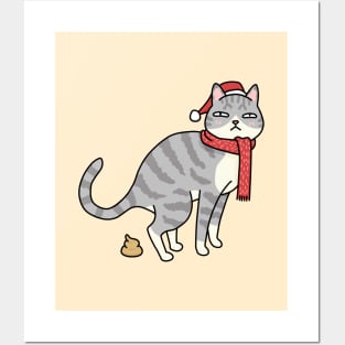 Christmas Tabby Cat Pooping Posters and Art